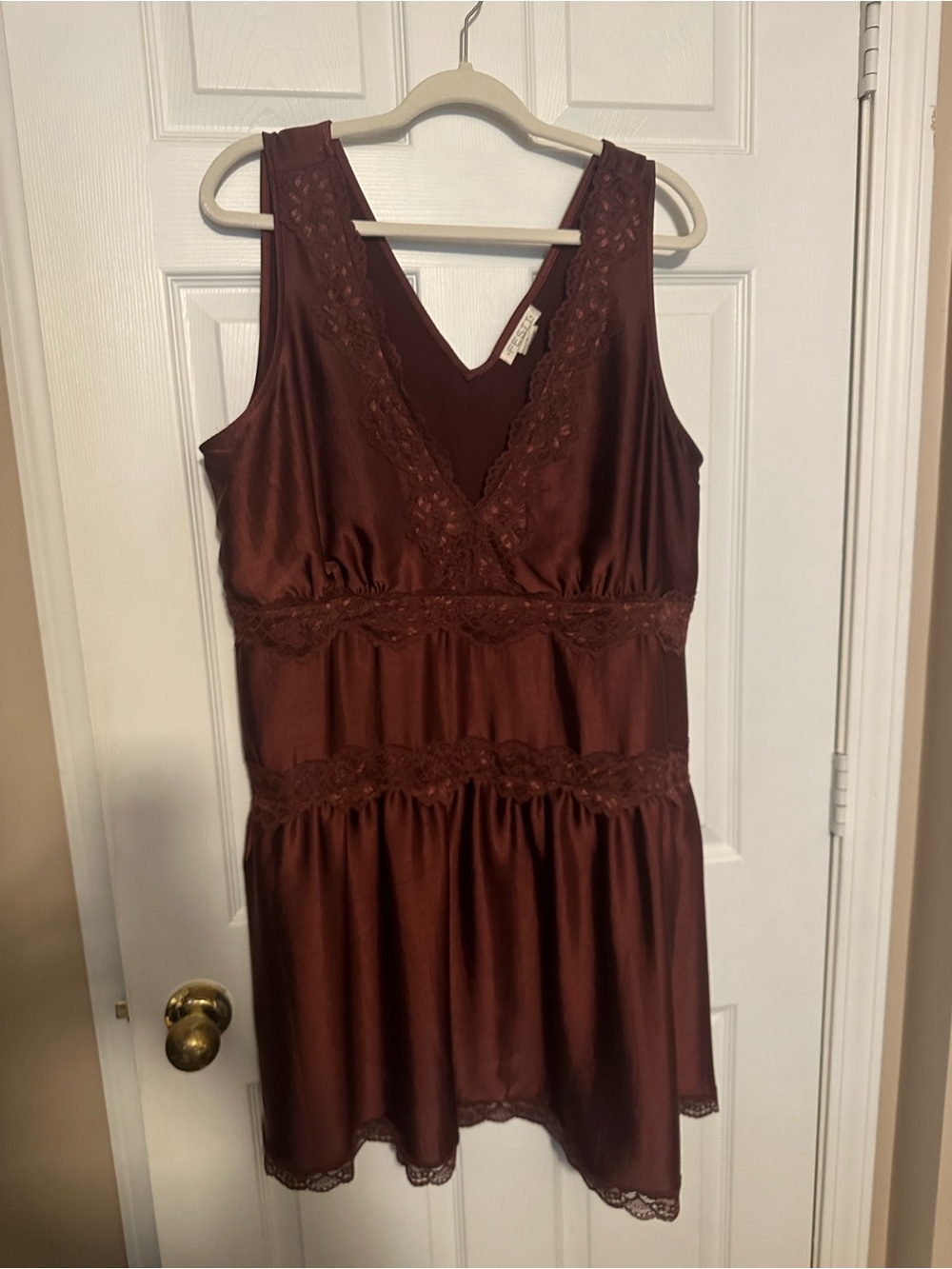 Torrid Women’s Lace-Trim Satin Slip Dress - burgundy